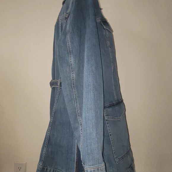 Lane Bryant Long Denim Jean Jacket Trench Coat Style Sz 14 - Picture 6 of 12